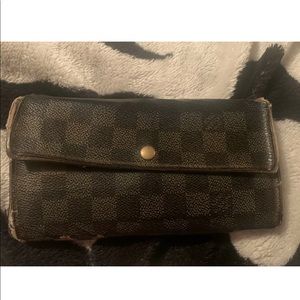 Auth Louis Vuitton Damier Ebene Sarah Long Wallet